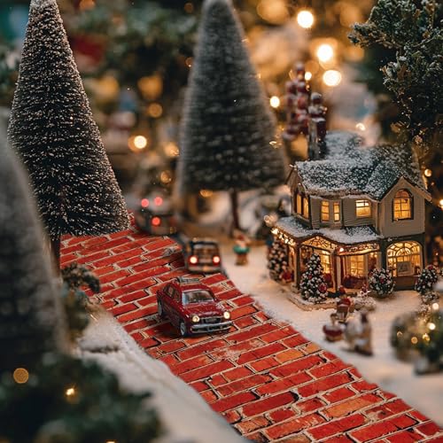 4 Pcs Christmas Village Red Brick Road, Christmas Villages Accessories - color: 47.2"x 4.7"-red