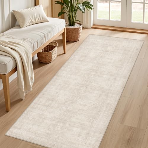 2x6 Hallway Washable Runner Rug: Neutral Kitchen Carpet Beige - color: Beige, size: 2' x 6' (Runner)