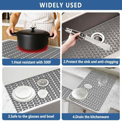 AWOKE Silicone Sink Protectors for Kitchen Sink, 30" x 16" Rear Drain Hole - size: 30 x 16 Rear Drain