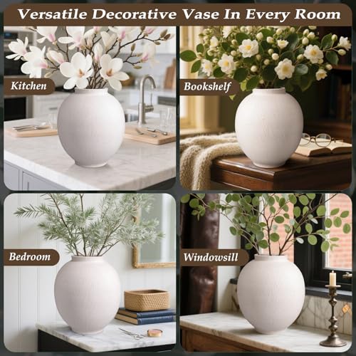 Large Ceramic Vase White Flower Vase,9.8 Inch Tall Big Round Vase - size: 9.84 Inch-large-white