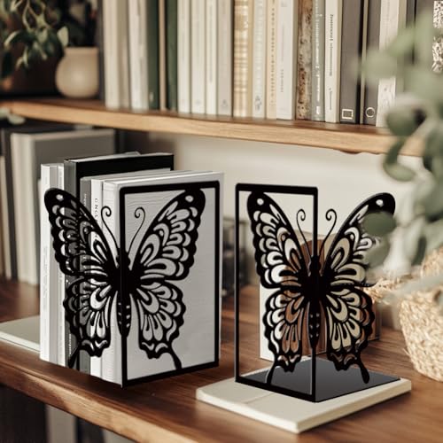 Peacoblue 5.5"x4.3"x8.3" Metal Bookends, Heavy Duty Book Ends for Shelves - style: Butterfly