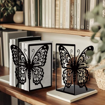 Peacoblue 5.5"x4.3"x8.3" Metal Bookends, Heavy Duty Book Ends for Shelves - style: Butterfly