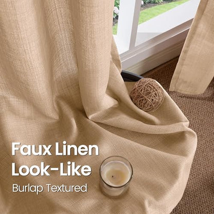 BGment Tan Curtains for Living Room 84 Inch Long - Burlap 2 Panels - color: Tan, size: 52"W x 84"L (Pack of 2)