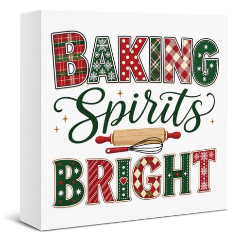 Christmas Decorations, Xmas Baking Kitchen Wooden Sign Decor 5x5 Inch - color: Tub-7