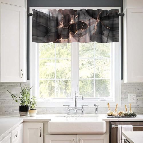 Pink Gold Marble Valance, Abstract Modern Luxury Ombre Art Pink Black Marble Print Blackout Short Window Treatment for Girls Women Bedroom Living Room, 54x18inch - color: Marble-19