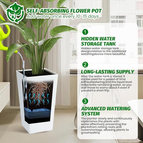 Garvee 22" Self-Watering Tall Planter with Water Level Indicator, Set of 2 - color: White