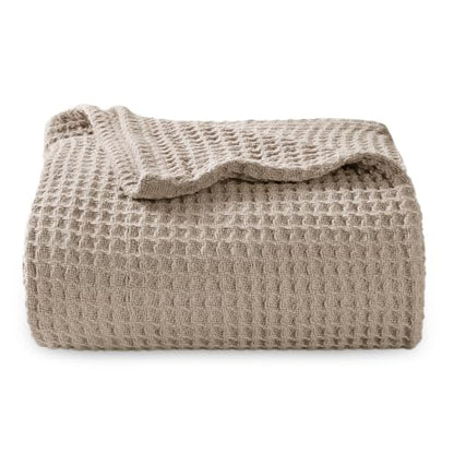 Bedsure 100% Cotton Throw Blanket for Couch, Waffle Weave, Khaki Brown - color: 03 Khaki Brown, size: Throw XL (50" X 70")