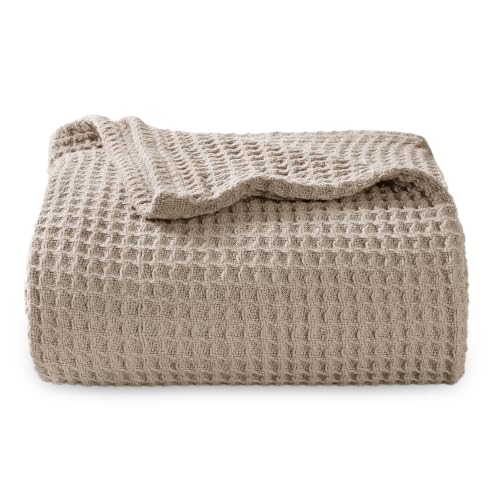 Bedsure 100% Cotton Twin XL Blanket, Waffle Weave, Khaki Brown, 66"x90" - color: 03 Khaki Brown, size: Twin XL (66" X 90")