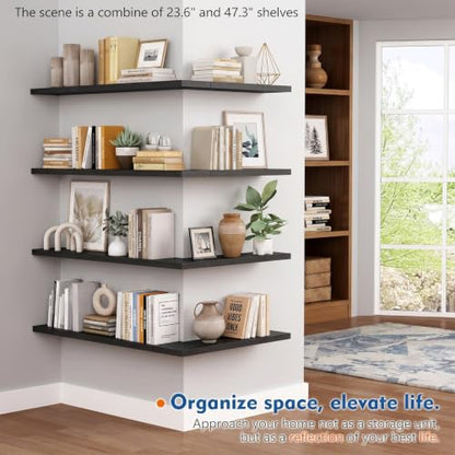Black Floating Shelves 24 Inch, Modern Wall Hanging Book Shelf for Bedroom - color: Black, size: 24 x 8 Inch