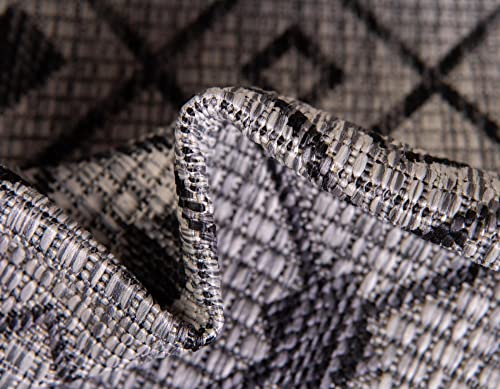 Unique Loom Outdoor Trellis Collection Area Rug - Tribal Trellis (2' x 8' Runner, Gray/ Black) - color: Gray/Black, size: 2' x 8' (Runner)