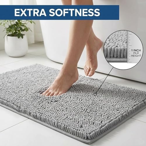 Bathroom Rugs Sets 2 Piece,Super Absorbent Chenille Bath Mats and U-Shaped Toilet Rug,Strong PVC Non Slip Backing,Microfiber Washable Dry Quickly Bath Mats for Bathroom(20"x32"+20"x20"U, Light Grey) - color: Light Grey
