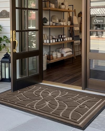 DEXI Front Door Mat Outside Entrance 32x48, Heavy Duty Non Slip, Brown - color: Brown, size: 32" X 48" (Rectangular)