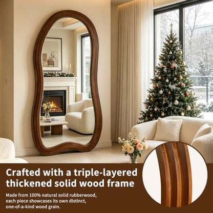 71"x33.5" Irregular Full Length Mirror with 3-Layer Wood Frame - color: Walnut, size: 71"L x 33.5"W
