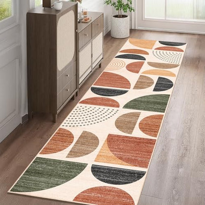 MUJOO Boho Runner Rug Washable 2x8 Area Rugs Non Slip Modern Abstract - color: Rust and Brown, size: 2' x 8' (Rectangular)