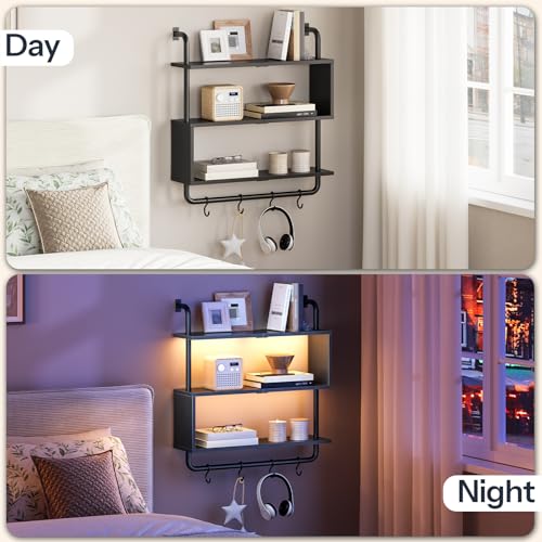 HOOBRO Floating Shelves with LED Lights, 29.5" LED Wall Mounted Shelf - color: Black