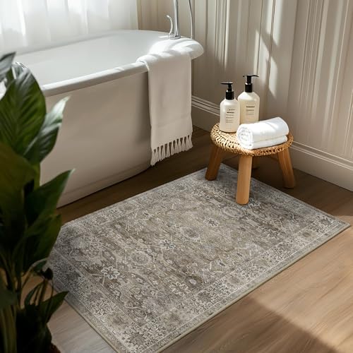 2x3 Entryway Rug Brown Grey Washable Kitchen Rugs for Entryway - color: Antique/Moss, size: 2'*3'(Rectangular)