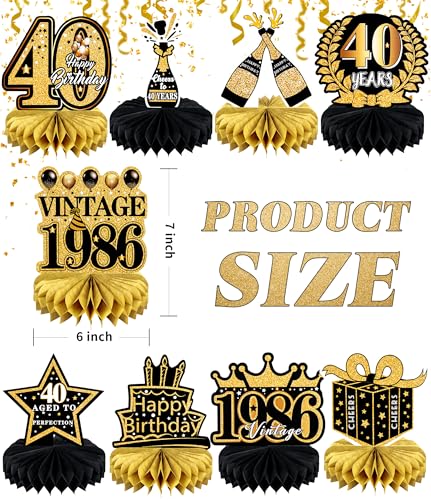 9 Pcs 40th Birthday Decoration for Men Women Table Honeycomb Forty Decor - color: 40th-black and Gold
