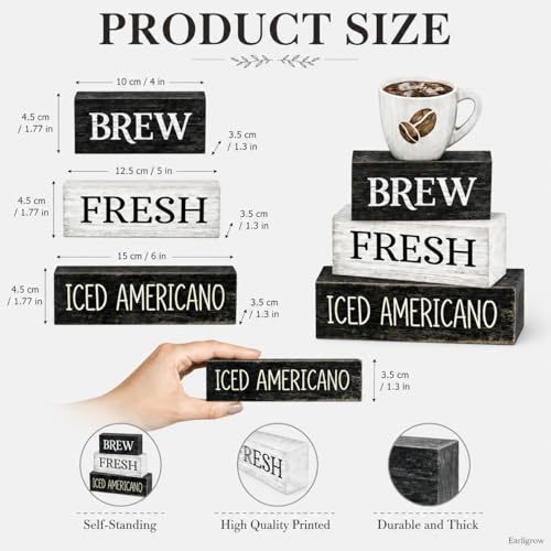 Farmhouse Coffee Table Decor, 4pcs Coffee Bar Sign Decor - style: Coffee