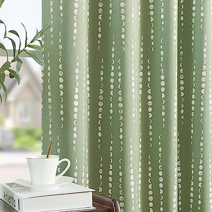 jinchan Boho Blackout Curtains 63 Inch Length Moon Phase Printed Drapes - color: Luna | Sage Green, size: 52"W x 63"L (Pack of 2)