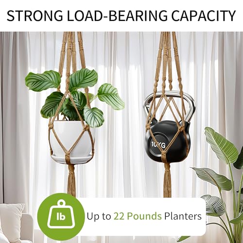 Macrame Plant Hanger - Fits 4-13 Inch Pots, 3-Pack, Brown - color: 34+41+46 Inch Brown
