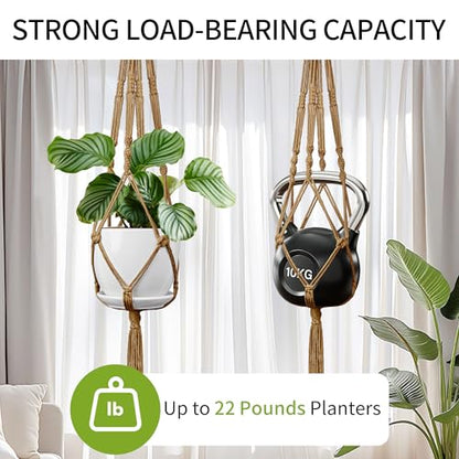 Macrame Plant Hanger - Fits 4-13 Inch Pots, 3-Pack, Brown - color: 34+41+46 Inch Brown