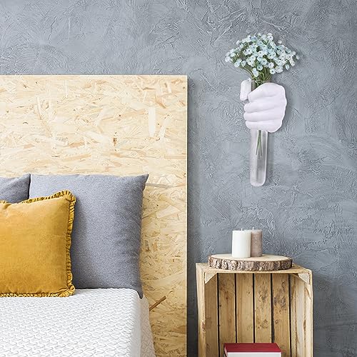 Creative Wall Hanging Sculpture, Funky White Hand Vases Home Decor, Artistic Hanging Hand Sculptures with Test Tube Vases, Unique Wall Art Statue - color: White