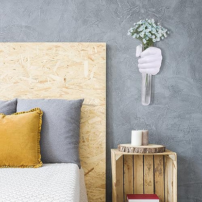 Creative Wall Hanging Sculpture, Funky White Hand Vases Home Decor, Artistic Hanging Hand Sculptures with Test Tube Vases, Unique Wall Art Statue - color: White