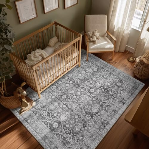 Washable 5x7 Area Rugs for Living Room Bedroom, Charcoal/Grey - color: Charcoal/Grey, size: 5' x 7' (Rectangular)