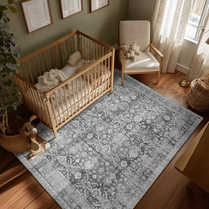 Washable 5x7 Area Rugs for Living Room Bedroom, Charcoal/Grey - color: Charcoal/Grey, size: 5' x 7' (Rectangular)
