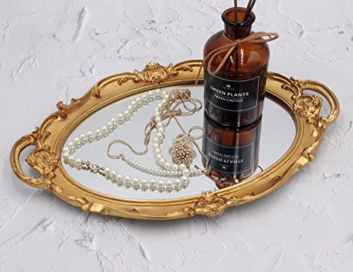 Eaoundm 14.5 x 10 inchs Oval Hanging Mirror (Gold 2 Pcs) - color: Gold 2 Pcs