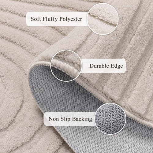 SHACOS Soft Cozy Fluffy Arch Pattern High-Low Pile Runner Rugs 2x10 Beige - color: Beige, size: 2'x10'