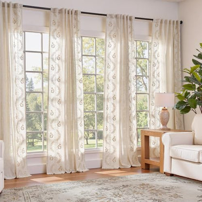 jinchan Floral Linen Curtains 90 Inch Farmhouse Back Tab 2 Panels - color: Beige, size: 50"W x 90"L (Pack of 2)