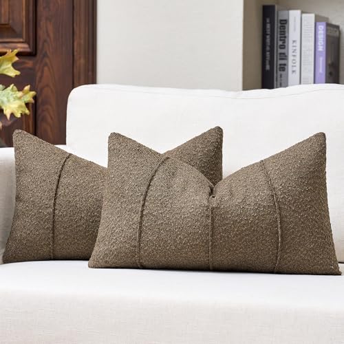 Textured Boucle Throw Pillow Covers 12x20 Inch Set of 2 Light Brown - color: Light Brown, size: 20" x 12" (Pack of 2)