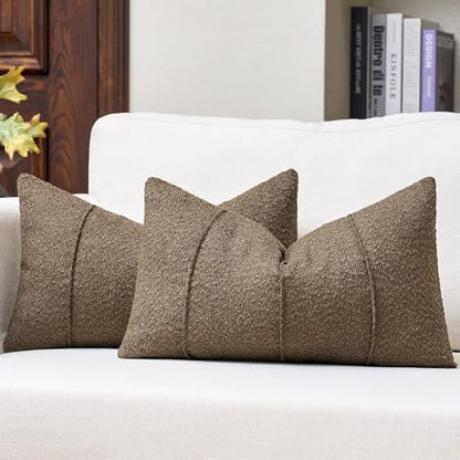 Textured Boucle Throw Pillow Covers 12x20 Inch Set of 2 Light Brown - color: Light Brown, size: 20" x 12" (Pack of 2)