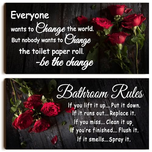 Jetec 2 Pcs Funny Bathroom Signs Wall Decor Farmhouse,Rose Style - style: Rose Style