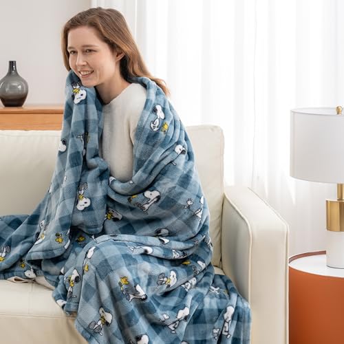 Berkshire Blanket Peanuts® VelvetLoft® Cute Character Snoopy Plush Throw Blanket,Peanuts Snoopy Everyday Buffalo Plaid Navy Tonal,Throw 55 in x 70 in (Official Peanuts® Product) - color: Navy Tonal, size: Throw (55 in x 70 in)