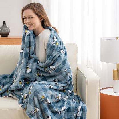 Berkshire Blanket Peanuts® VelvetLoft® Cute Character Snoopy Plush Throw Blanket,Peanuts Snoopy Everyday Buffalo Plaid Navy Tonal,Throw 55 in x 70 in (Official Peanuts® Product) - color: Navy Tonal, size: Throw (55 in x 70 in)