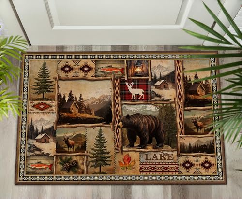 2'x'3 Rustic Lodge Bear Moose Deer Small Entryway Rugs Vintage Farmhouse Cabin Decor Front Door Mat Indoor Entrance for Entryway Kitchen Bathroom Bedroom Entry Area Rug Non Slip Machine Washable - color: Rustic Bear, size: 2' x 3'