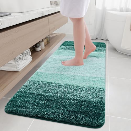 Arotive Microfiber Bathroom Rugs, Shaggy Soft Absorbent Bath Rug, 70x24 - color: Dark Green, size: 70" X 24"