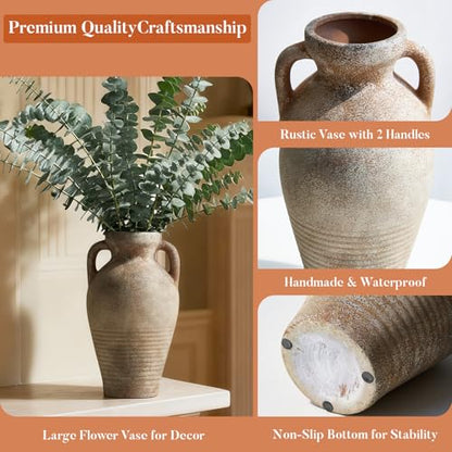 Ceramic Vase with Handles,11 inch Tall Brown Terracotta Vase - size: 11 Inch-brown-rustic