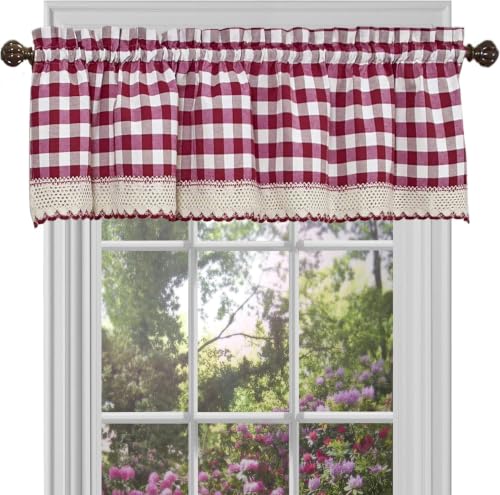 Achim Buffalo Check Valance Window Curtains-58 Inch Width, 14 Inch Length-Burgundy Red & White Plaid-Light Filtering Farmhouse Country Drapes for Bedroom Living & Dining Room Home Decor, (Pack of 12) - color: Burgundy Red, size: 58"W x 14"L (Pack of 12)