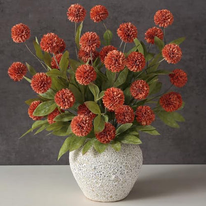 VIERENA 6 Pcs 27" Artificial Fall Pompon Mum Flower Stems for Vase (Orange) - color: Orange