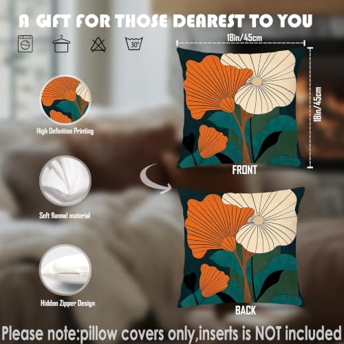 Floral Abstract Boho Pillow Covers 18x18, Boho Room Decor - color: Green & Orange 14, size: 18" x 18" (Pack of 1)
