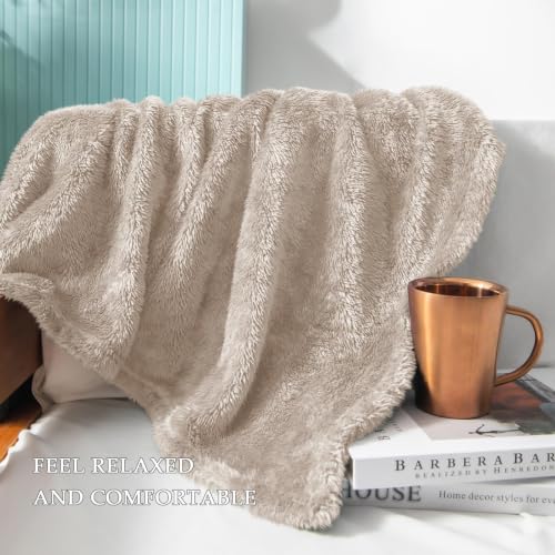 Exclusivo Mezcla Fuzzy Large Fleece Throw Blanket for Couch, Camel - color: Camel, size: 50x70 IN