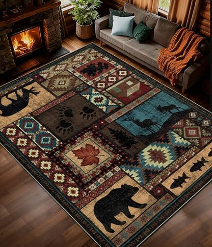 YIHOUSE 22.9x30.5cm(9x12인치) 소박한 캐빈 부분 러그 거실용 - color: 브라운., size: 9 피트 x 12 피트