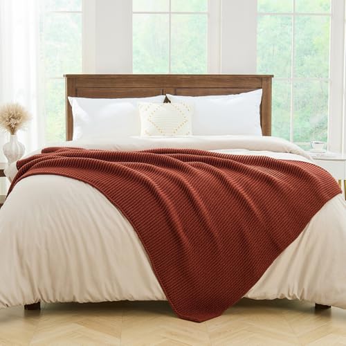 Rust Throw Blanket, Garter Knit, 50" x 60", Rustic Brick Red - color: Rust, size: 50"x60"