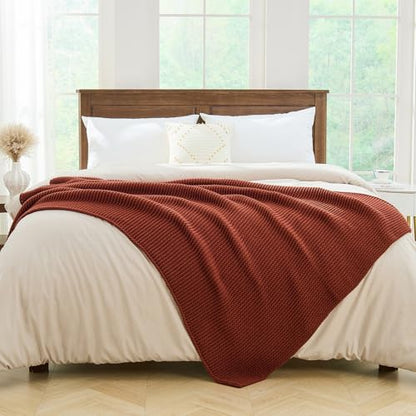 Rust Throw Blanket, Garter Knit, 50" x 60", Rustic Brick Red - color: Rust, size: 50"x60"