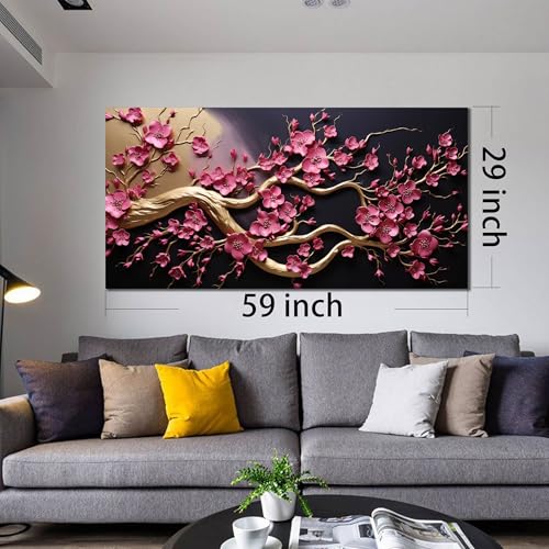Ouzzlie Tree Wall Art Gold Picture for Living Room - color: pink, size: 59"L x 29"W