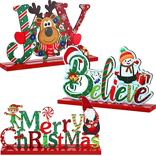 Blulu Christmas Wooden Signs Tabletop Farmhouse Centerpieces, Red, 3 Pcs - color: Red