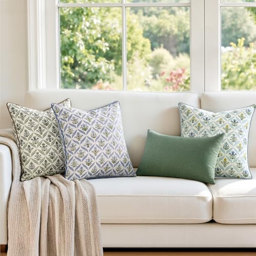 MIULEE Floral Throw Pillow Covers 20x20 Set of 2, Blue and Green - color: Blue Green, size: 20" x 20" (Pack of 2)